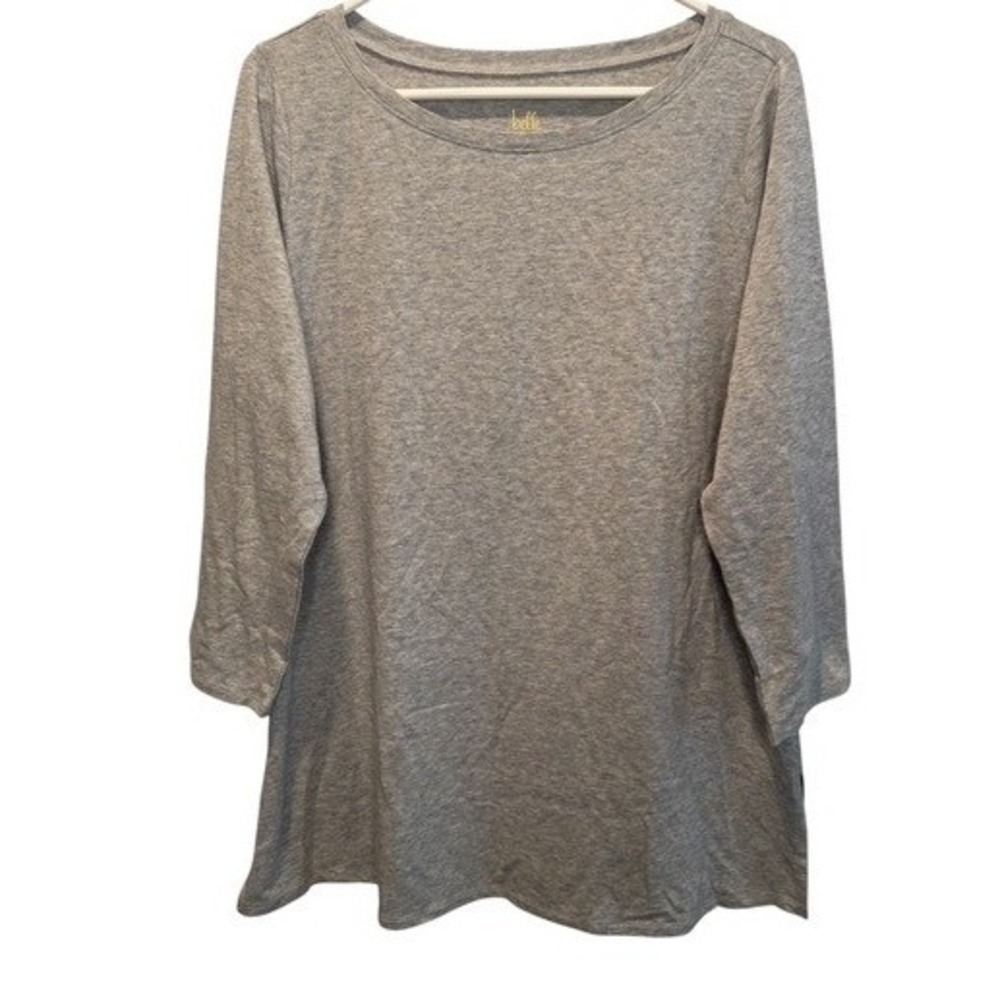 Belle by Kim Gravel Women Gray Knit Tunic Top 3/4 Sleeve M NEW Minimalist